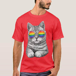 Cute Cat LGBT Gay Rainbow Pride Flag Boys Men Girl T-Shirt