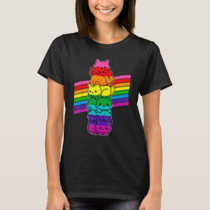 Cute Cat LGBT Pride Flag Support LGBTQ Rainbow T-Shirt