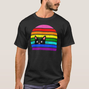 Cute Cat  LGBTQ Pride Rainbow Flag Colors Predistr T-Shirt