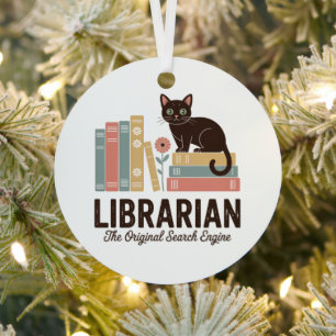 Cute Cat Librarian Metal Tree Decoration