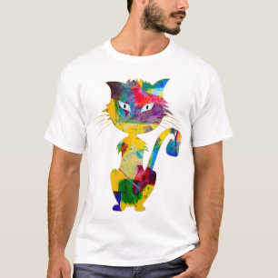 Cute Cat Light Blue Eyes Colourful Rainbow Artwork T-Shirt
