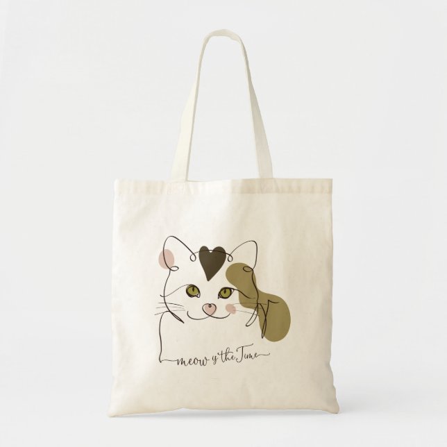 Cute Cat Line Art - Meow is the Time Tote Bag (Front)