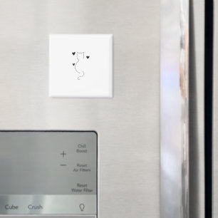 Cute cat line drawing, with three hearts magnet