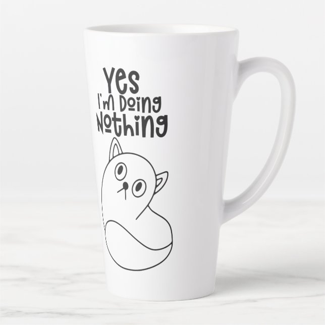 Cute Cat Line Drawing Yes I'm Doing Nothing Latte Mug (Right)