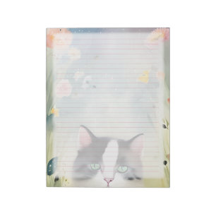 Cute Cat Lined Stationery Paper - Wide Pink Ruled Notepad
