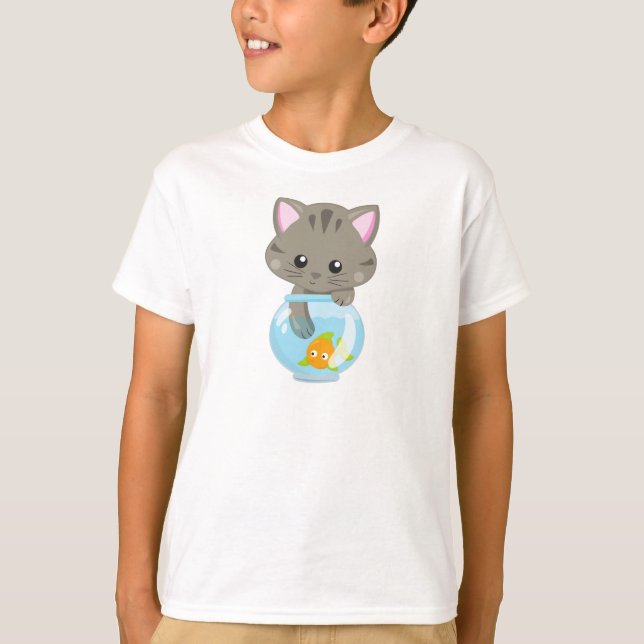 Cute Cat, Little Cat, Kitty, Kitten, Fish Bowl T-Shirt (Front)