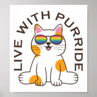 Cute Cat Live With Purride Pride Flag Glasses