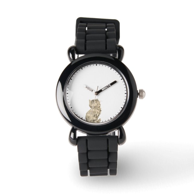 Cute Cat Looking at Clock Hands - Sweet Pet Humour Watch (Front)