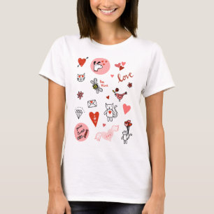 Cute Cat Love Cartoon T-Shirt