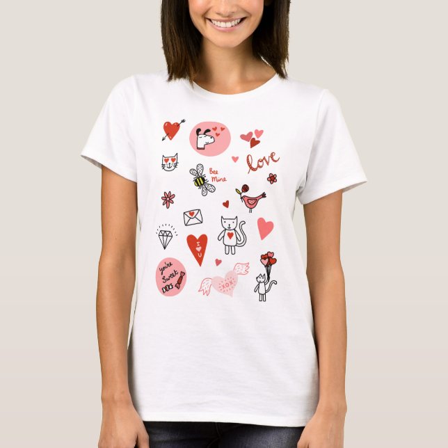 Cute Cat Love Cartoon T-Shirt (Front)