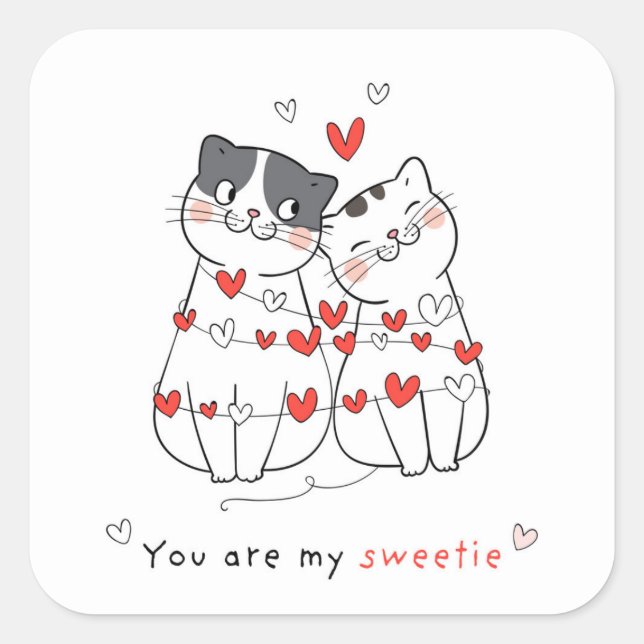 Cute Cat Love Couple Square Sticker (Front)