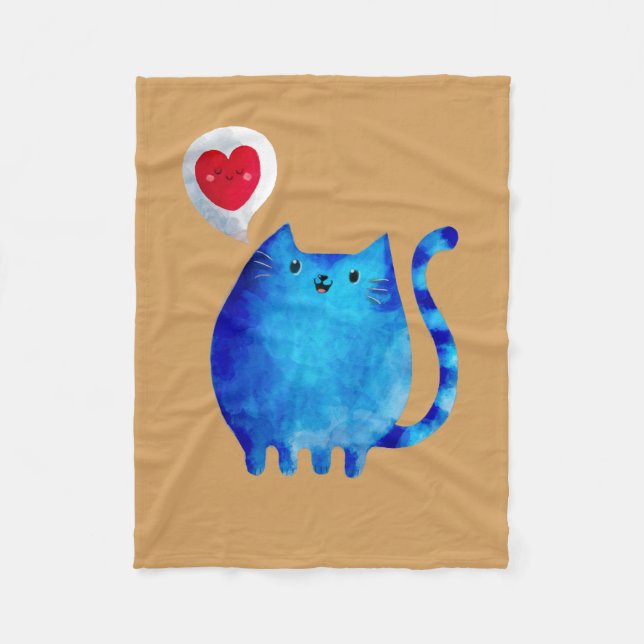 Cute Cat Love Fleece Blanket (Front)