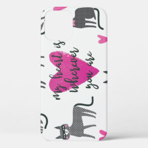 Cute cat: love lettering illustration. iPhone 12 case