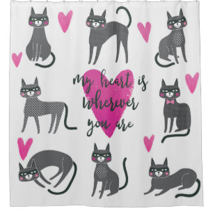 Cute cat: love lettering illustration. shower curtain