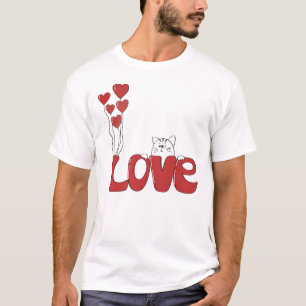 Cute Cat Love Typography Red Hearts   Valentine T-Shirt
