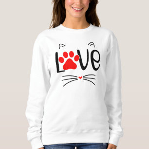 Cute Cat LOVE Typography with Red Paw Sweatshirt