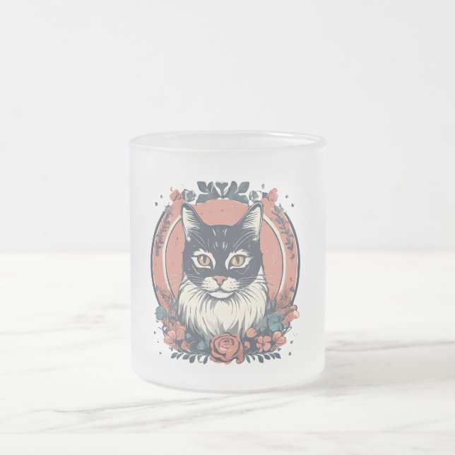 cute cat lover art design buy now  frosted glass coffee mug (Center)