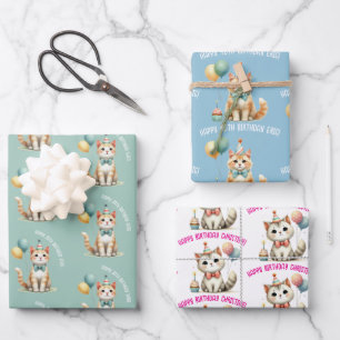 cute cat lover birthday celebration gift wrapping paper sheet