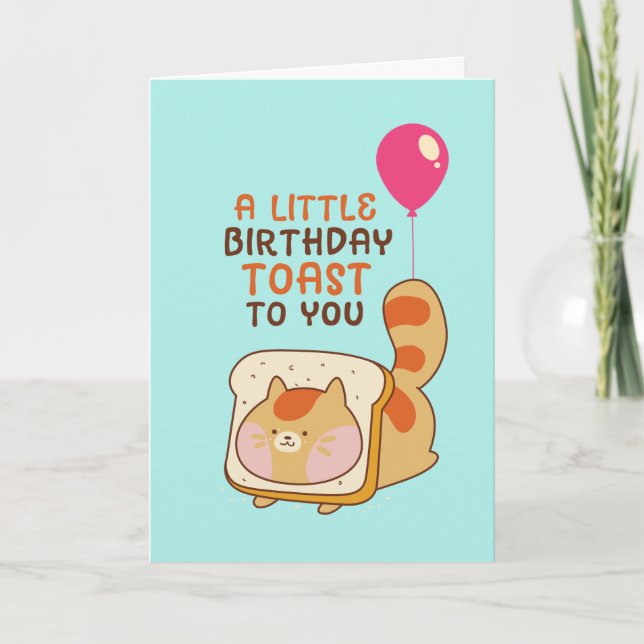 Cute Cat Lover Birthday Toast Funny Food Pun Card (Front)