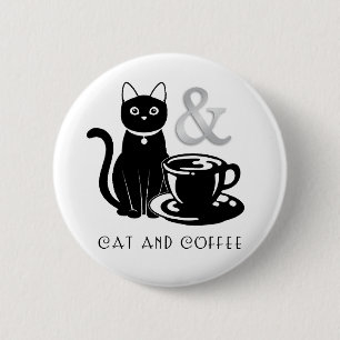 Cute Cat Lover Coffee Lover Black and White 6 Cm Round Badge
