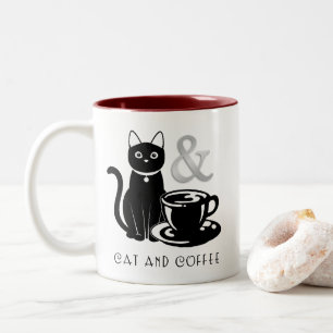 Cute Cat Lover Coffee Lover Black and White Two-Tone Coffee Mug