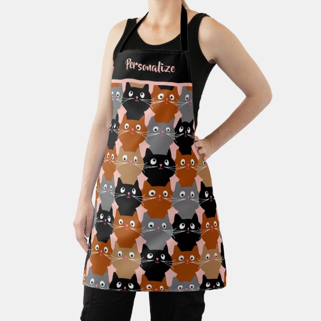 Cute Cat Lover Feline Kittens Pattern Personalised Apron (Insitu)