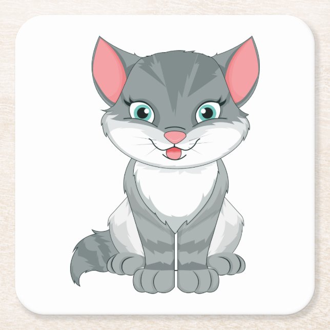 Cute Cat Lover Gift Grey Kitty Grey Tabby Kitten  Square Paper Coaster (Front)