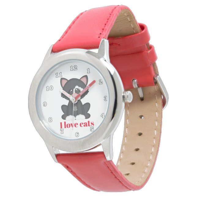 Cute cat lover girls add name or message watch (Angled)
