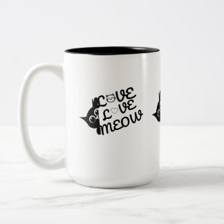 Cute Cat Lover Mug, Love Meow Black Cat Coffee Cup