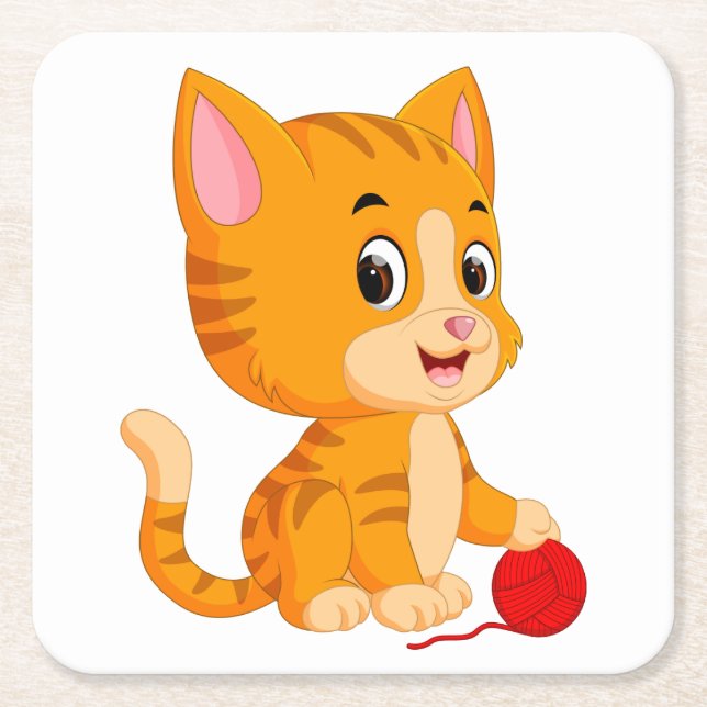 Cute Cat Lover Orange Kitty Tabby Kitten Feline Square Paper Coaster (Front)