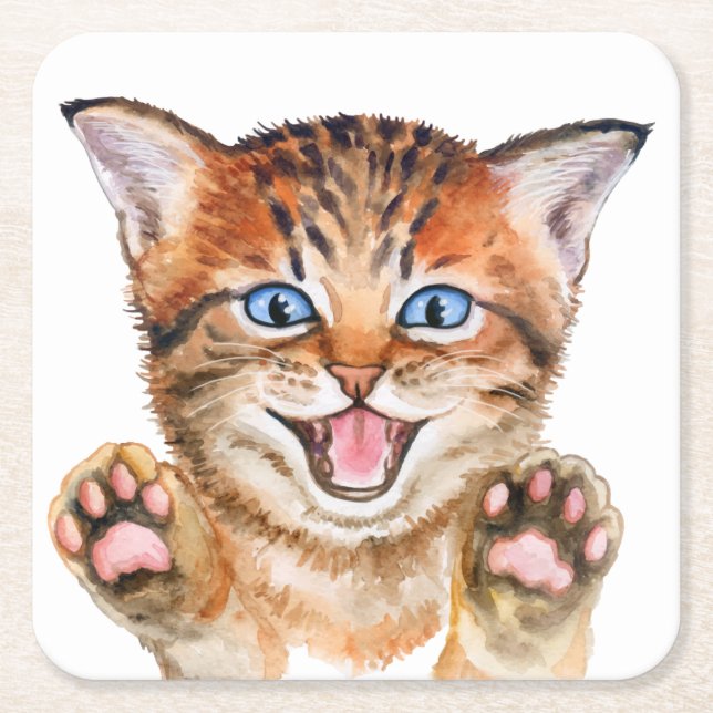 Cute Cat Lover Orange Tabby Kitten Funny Kitty  Square Paper Coaster (Front)