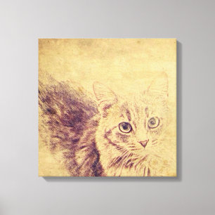 Cute cat lover pencil sketch grey tabby cat canvas print