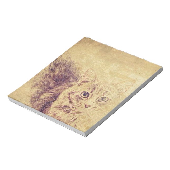Cute cat lover pencil sketch grey tabby cat notepad (Rotated)