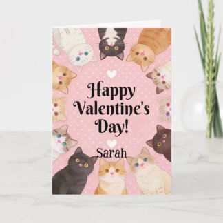 Cute Cat Lover Polka Dots Happy Valentine's Day  Card