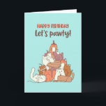 Cute Cat Lover Pun Let's Pawty Funny Birthday Card<br><div class="desc">Funny and cute birthday card for those who love puns and humour. Perfect way to wish your friends and family happy birthday.  Visit our store for more birthday card collection. You'll find something cool,  humourous and sometimes sarcastic birthday cards for your special someone.</div>