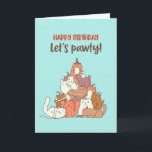 Cute Cat Lover Pun Let's Pawty Funny Birthday Card<br><div class="desc">Funny and cute birthday card for those who love puns and humour. Perfect way to wish your friends and family happy birthday.  Visit our store for more birthday card collection. You'll find something cool,  humourous and sometimes sarcastic birthday cards for your special someone.</div>