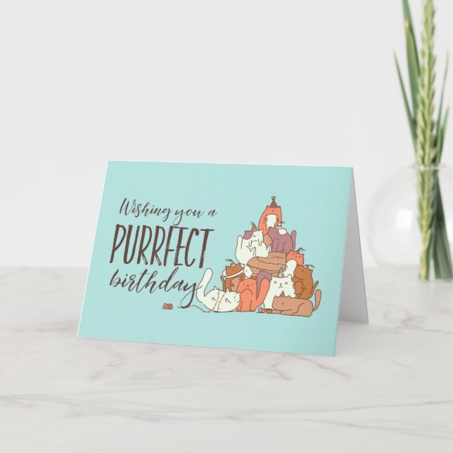 Cute Cat Lover Purrfect Birthday Funny Birthday Card (Front)