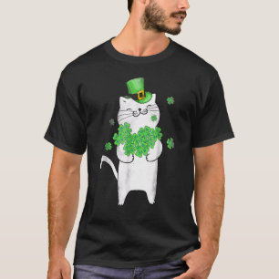 Cute Cat Lover Shamrock St Patricks Day Meowy Iris T-Shirt