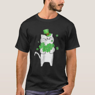 Cute Cat Lover Shamrock St Patricks Day Meowy Iris T-Shirt