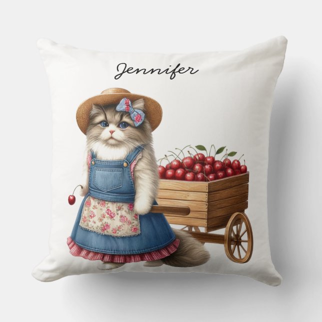 Cute Cat Lover Throw Pillow (Front)