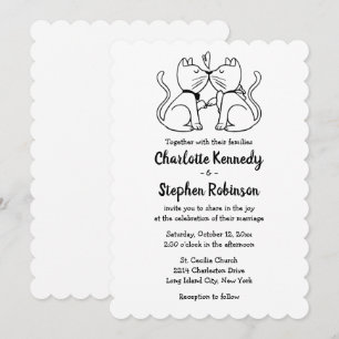 Cute Cat Lover Wedding Black White Modern Kittens Invitation