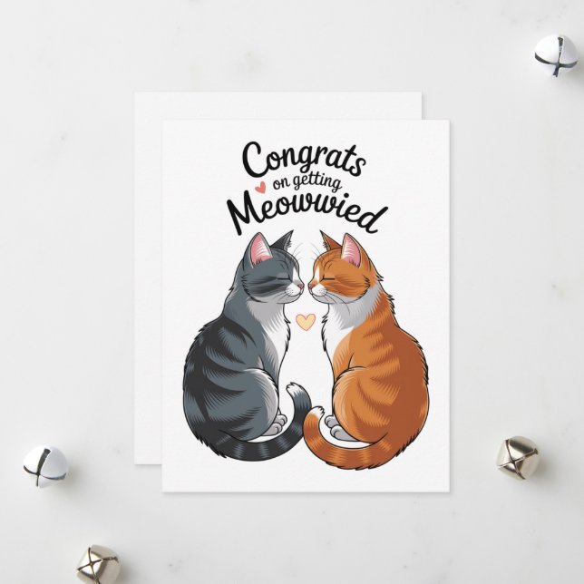 Cute Cat Lover Wedding Congratulations Engagement  Holiday Card (Front/Back In Situ)