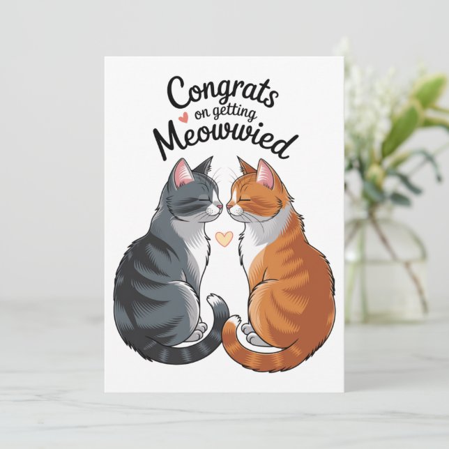 Cute Cat Lover Wedding Congratulations Engagement  Invitation (Standing Front)