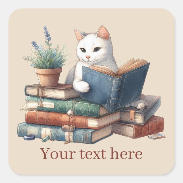 cute cat lovers add text  square sticker (Front)