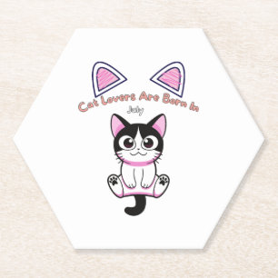 Cute Cat Lovers Are Born In July Paper Coaster