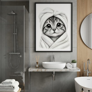 Cute Cat Lover's Bathroom Wall Art Kitten Poster