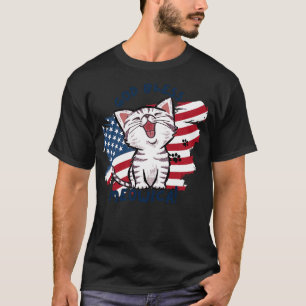 Cute Cat Lovers God Bless Meowica Patriotic 4th of T-Shirt