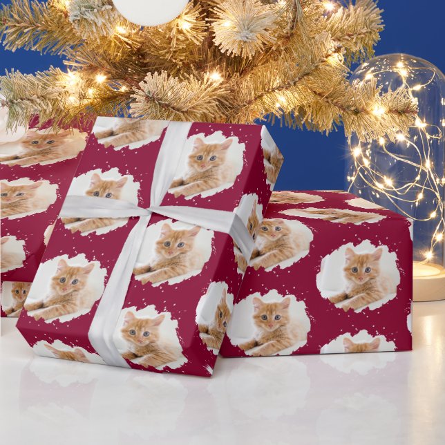 Cute Cat Lovers Personalised Photo Pattern Wrapping Paper (Holidays)
