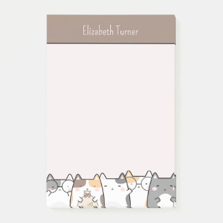 Cute Cat Lovers Pink and Brown Kids Personalised Post-it Notes