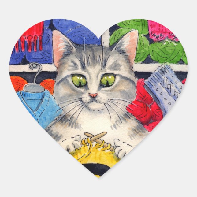 Cute cat loves to knit stickers (Front)